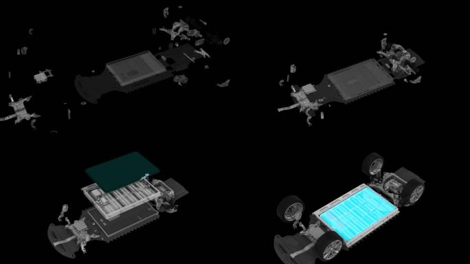 新能源电动汽车汽车模型动画分解组合带通道