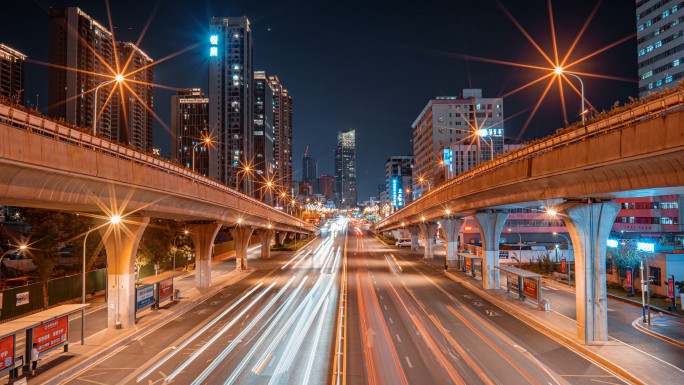 昆明夜景车流延时