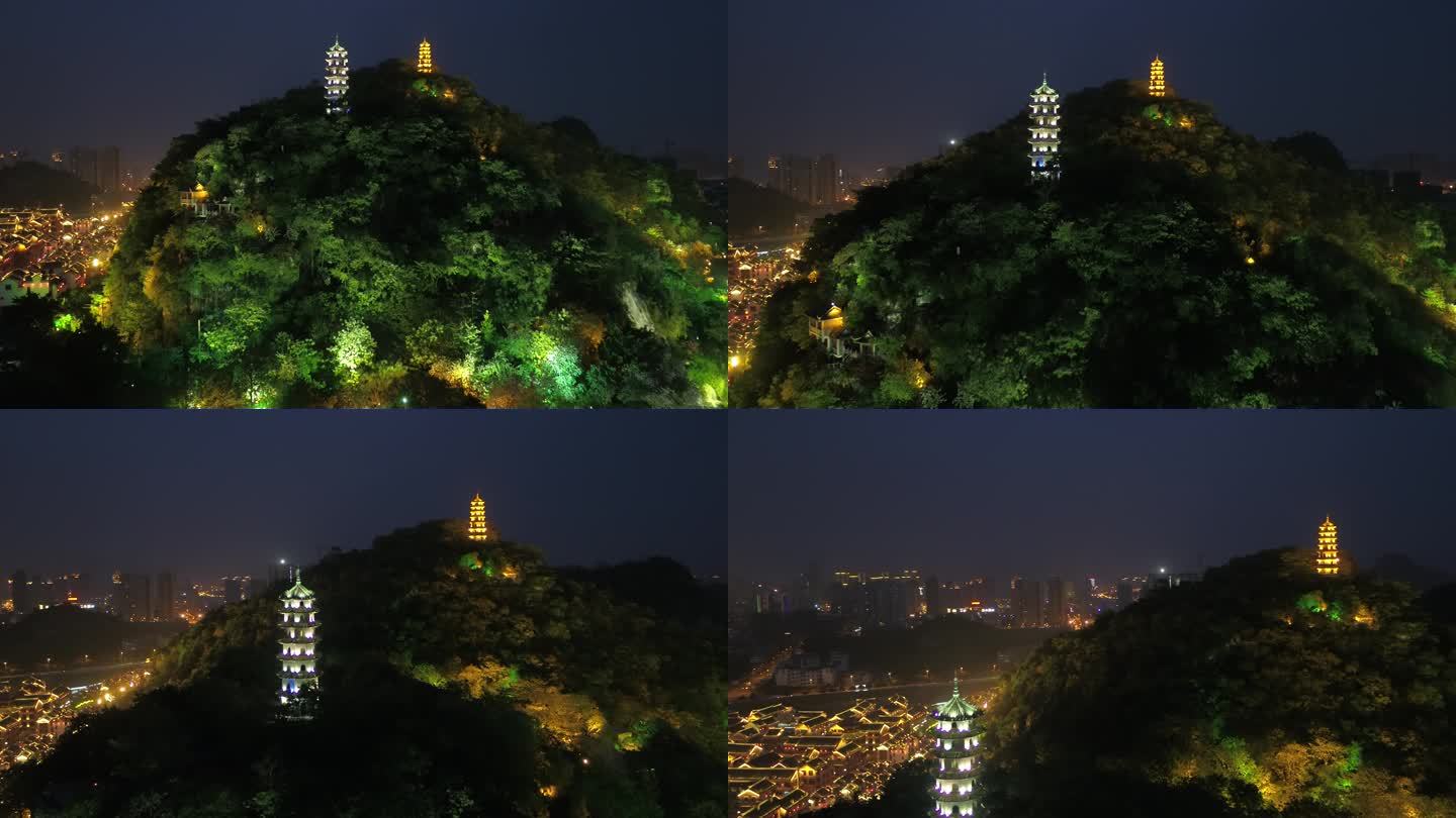 广西柳州柳江蟠龙山公园百里柳江夜景航拍