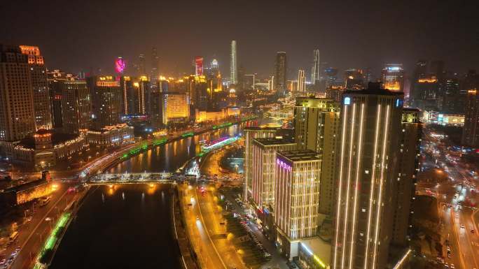 片头素材宣传片空镜 天津夜景航拍通用素材