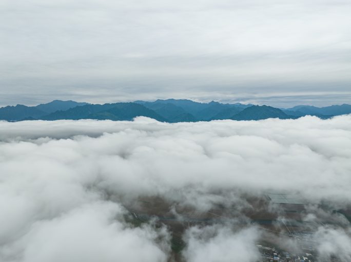 秦岭云海云层之上中江兆村云海秦岭自然风光