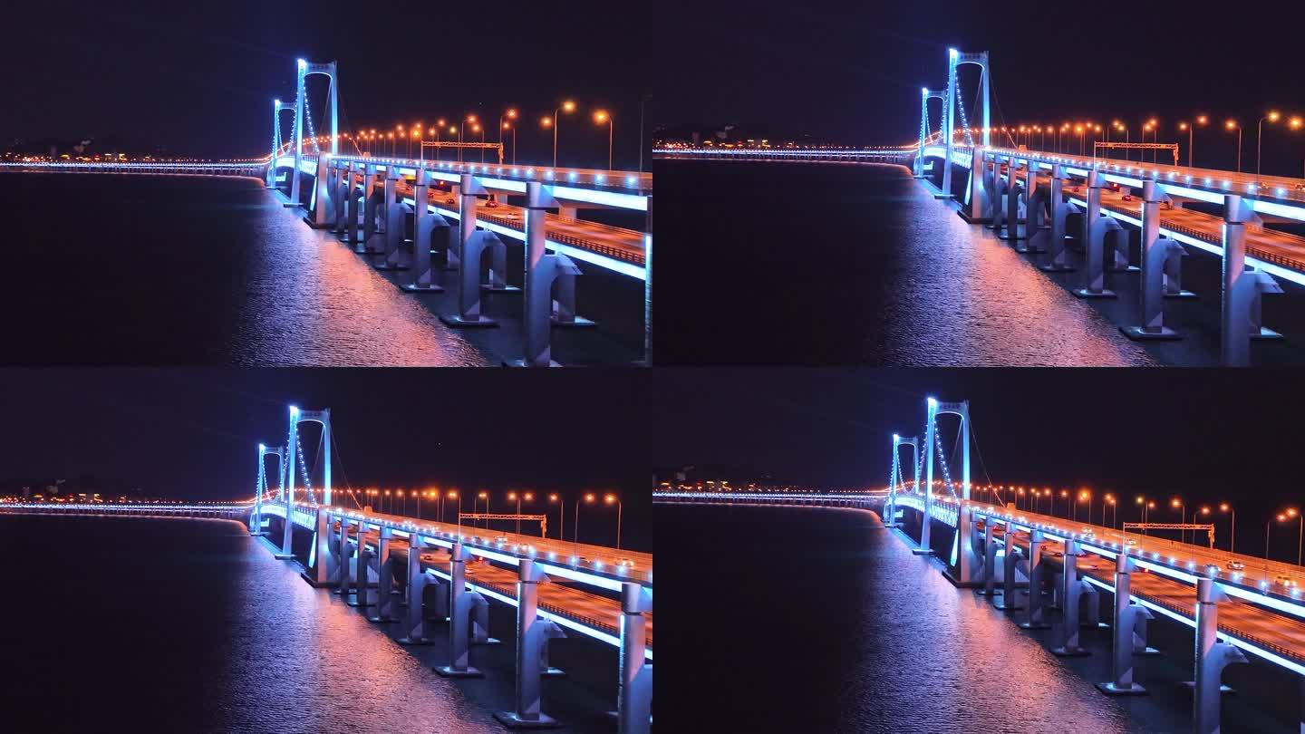 大连星海湾跨海大桥夜晚高清4K航拍