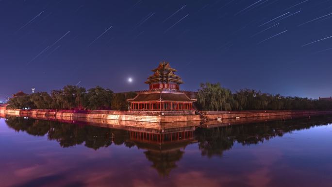 北京故宫角楼月升夜景