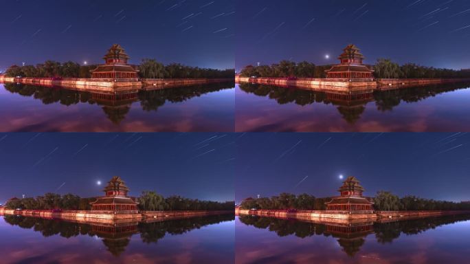 北京故宫角楼月升夜景