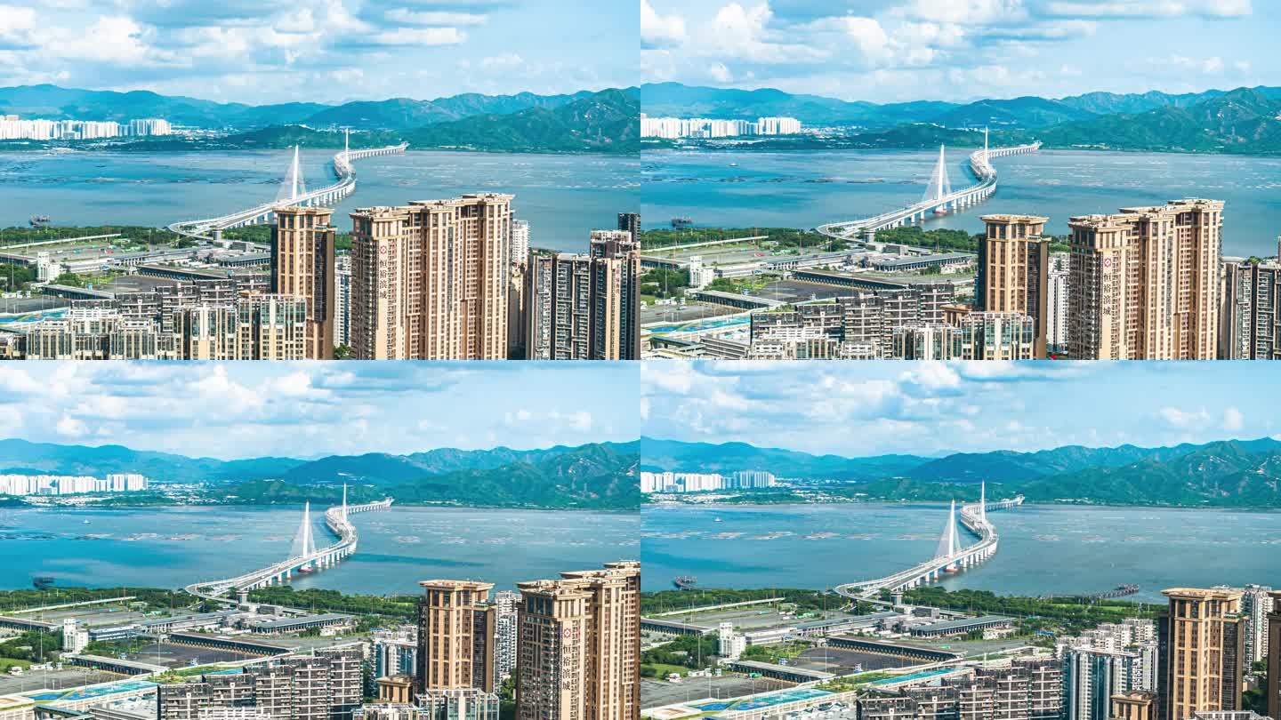 4K深圳湾大桥航拍延时摄影城市风光