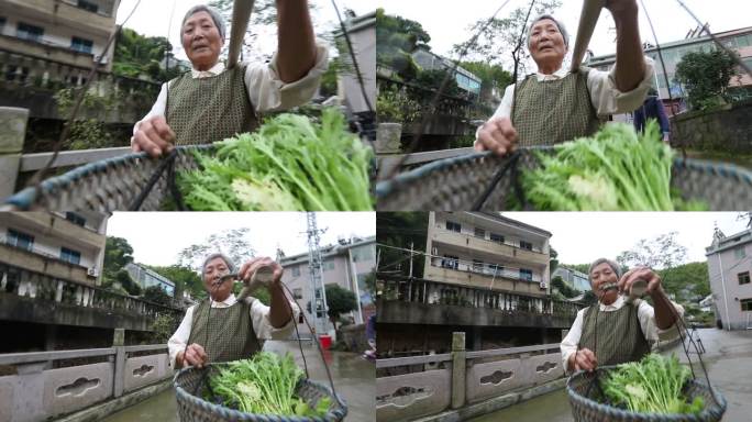 农村老人老奶奶老妈妈母亲干农活回家实拍