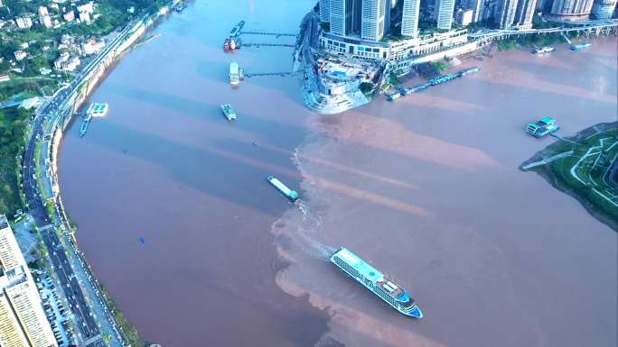 航拍重庆两江交汇鸳鸯锅