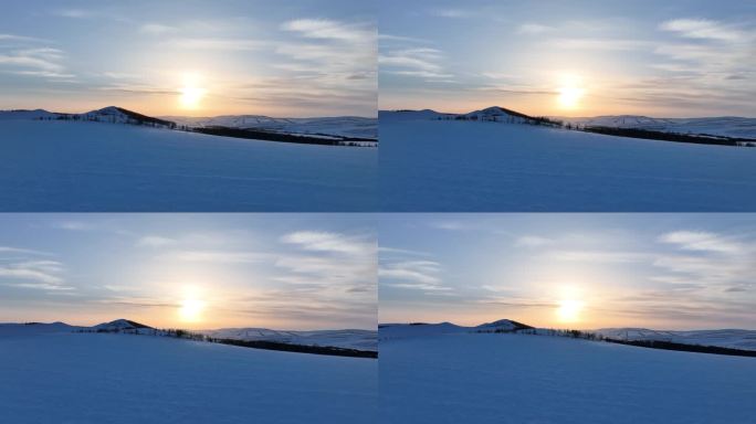 航拍高寒山地雪野暮色