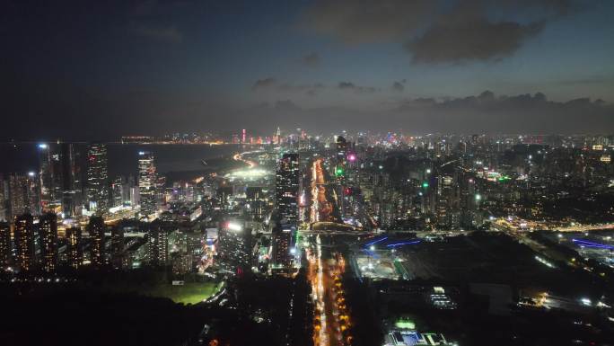 航拍深圳深南路夜景