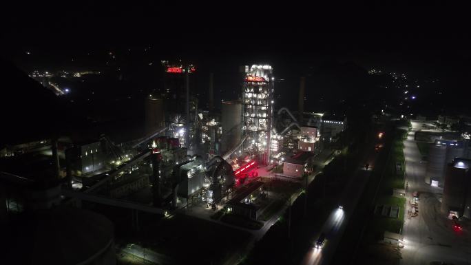 水泥厂化工厂工业区夜景航拍
