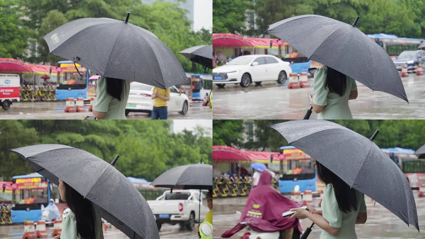 女孩下雨天撑雨伞