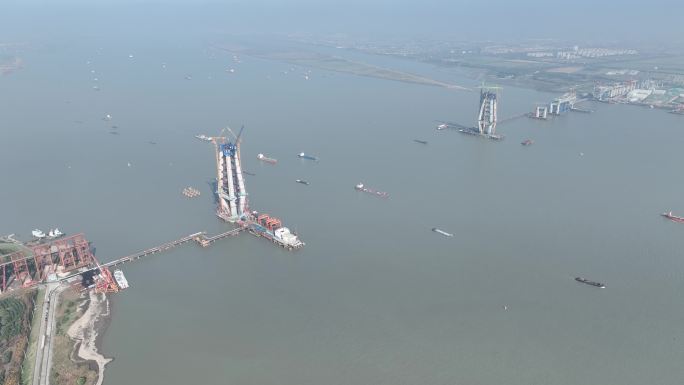 航拍 常泰长江大桥