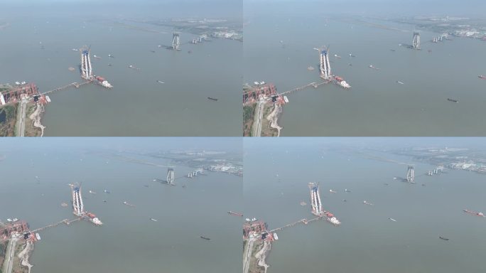 航拍 常泰长江大桥