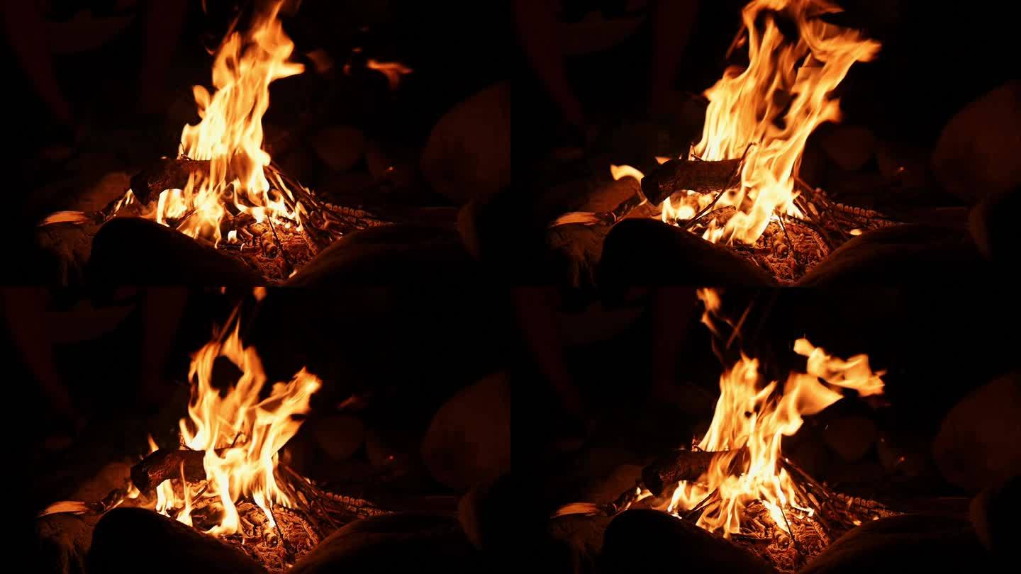 燃烧的篝火大火火焰慢镜头