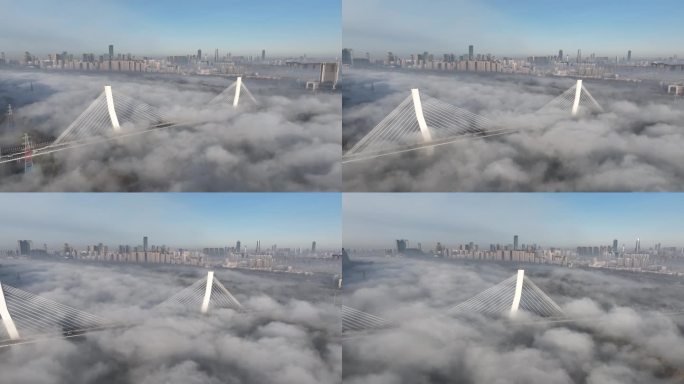 沈阳富民桥平流雾航拍高清4K视频
