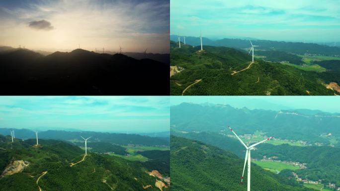黄昏 山脉 风力发电 风车