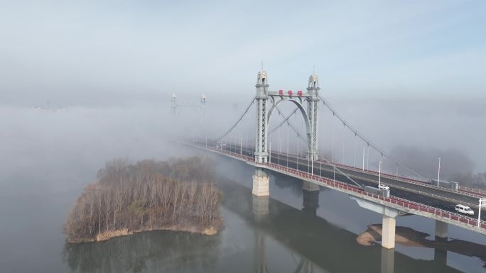 沈阳东塔桥平流雾高清4K航拍