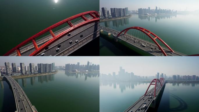 长沙湘江福元大桥航拍延时