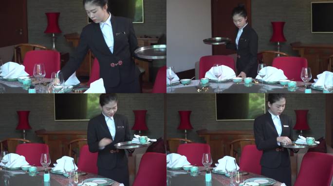 酒店服务员 摆盘 女服务员