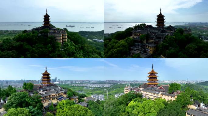 航拍江苏省南通市狼山景区风景