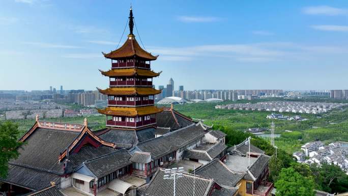 航拍江苏省南通市狼山景区风景