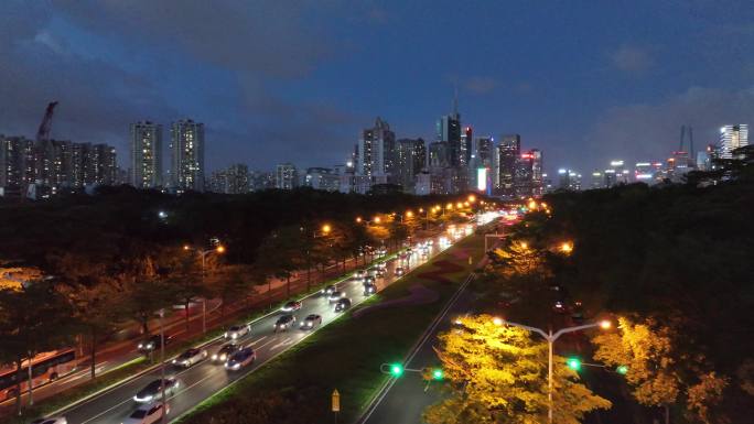 航拍深圳深南路夜景