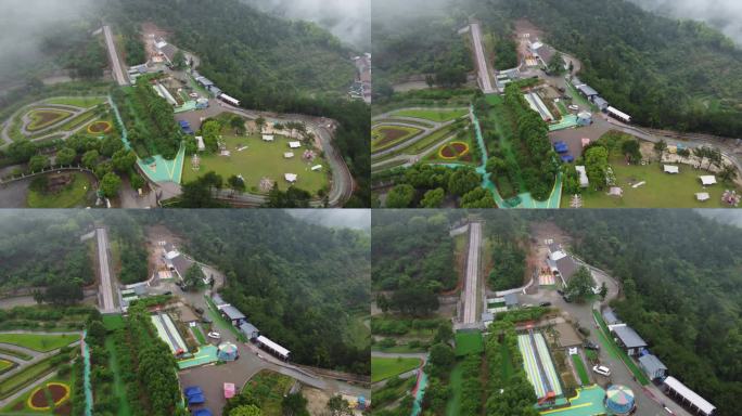 青田章旦红萝山景区航拍雨中