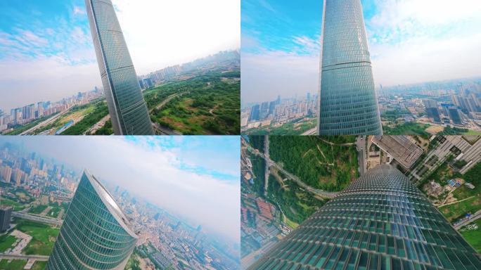 4k武汉城市地标建筑穿越机航拍中心商务区