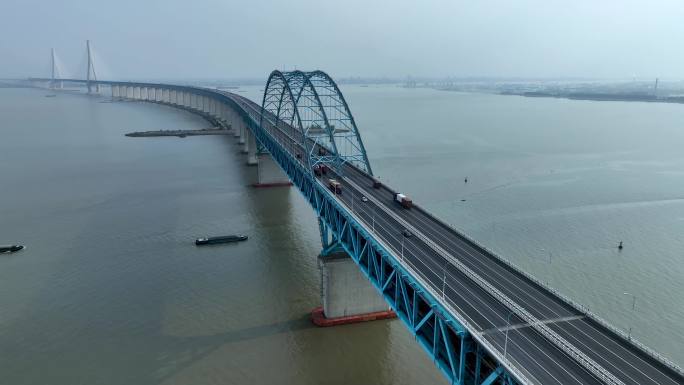 航拍沪苏通长江公铁大桥风景