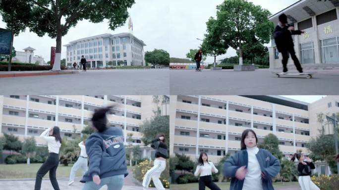 【4K】大学生玩滑板跳街舞