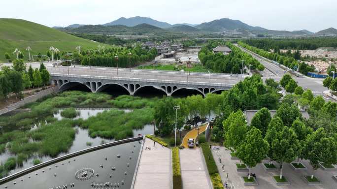 航拍泰安天平湖风景区