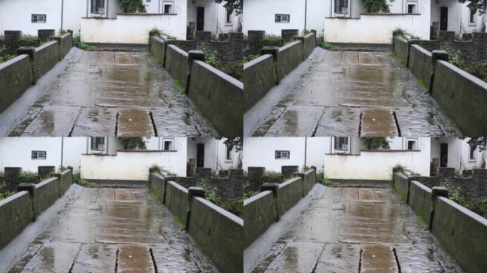 江南雨天老桥石板桥古桥实拍原素材