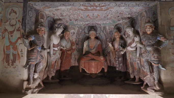 甘肃敦煌莫高窟壁画雕像  文化遗产 文物