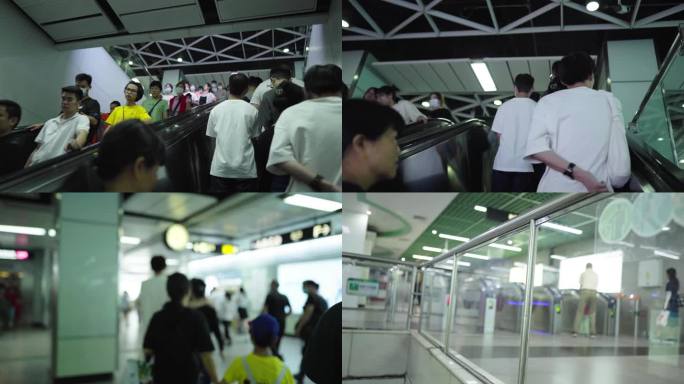 广州地铁人流换乘地铁过安检