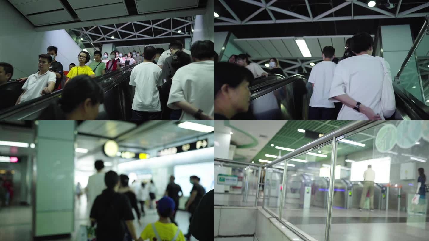广州地铁人流换乘地铁过安检