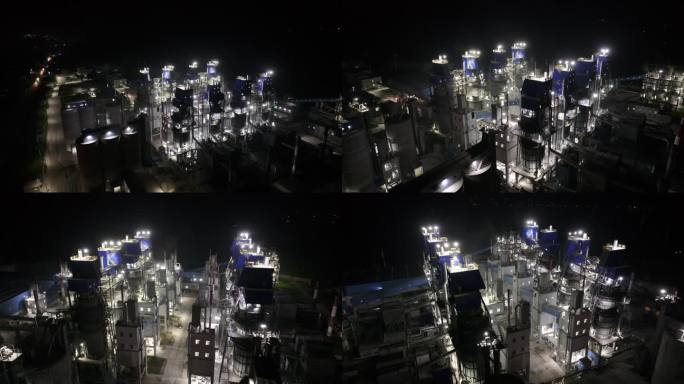 水泥厂化工厂工业区夜景航拍