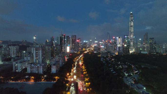 航拍深圳深南路夜景