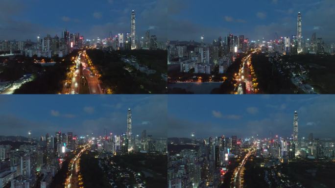 航拍深圳深南路夜景