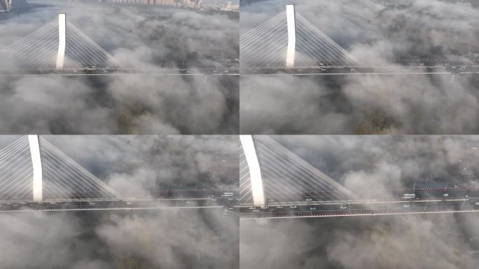沈阳富民桥平流雾航拍高清4K视频