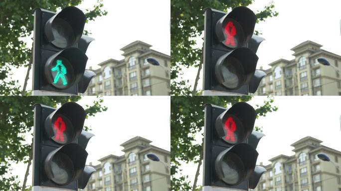 人行道路灯路口绿灯变红灯