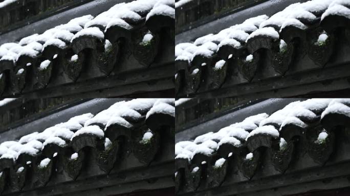 下雪中的江南园林古建筑