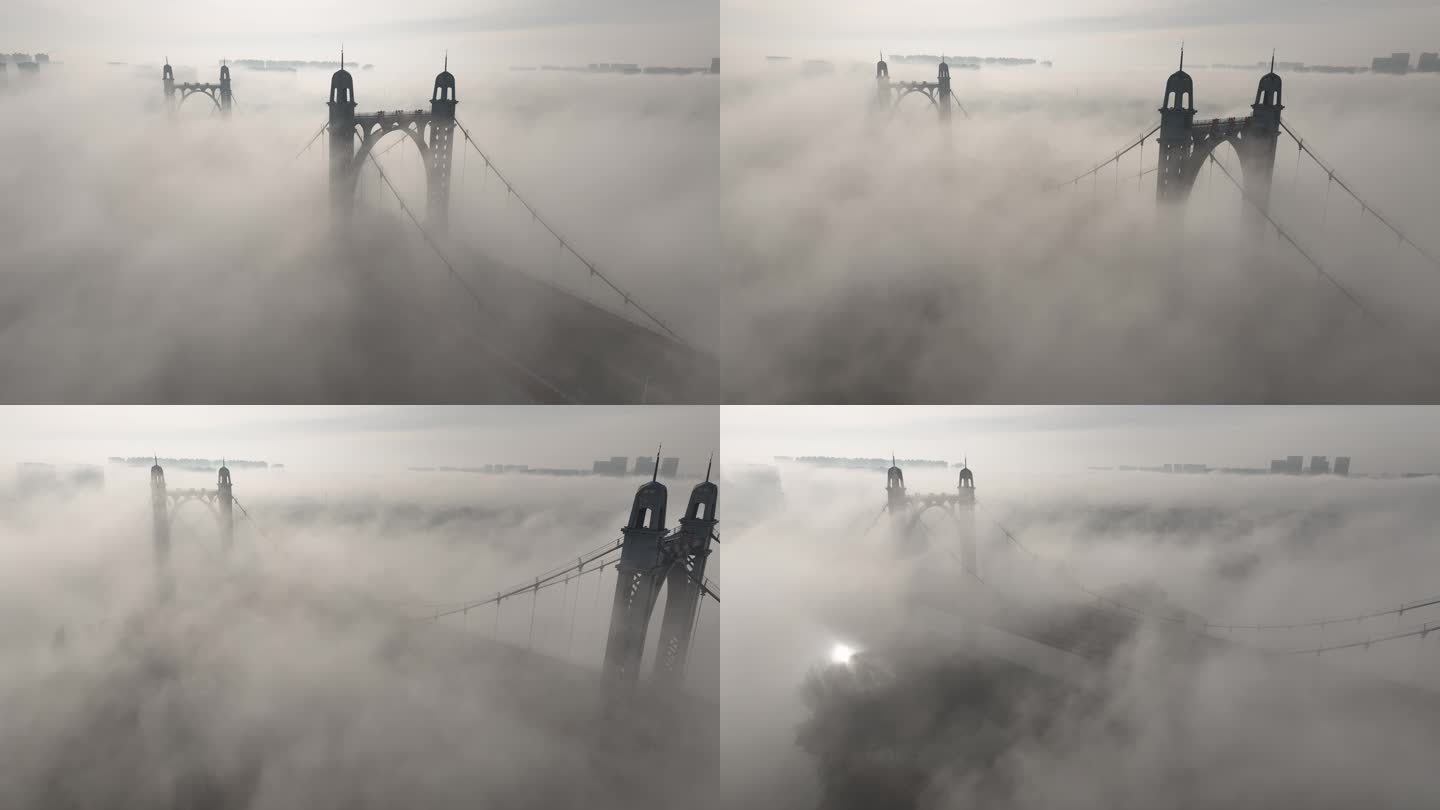 沈阳东塔桥平流雾高清4K航拍