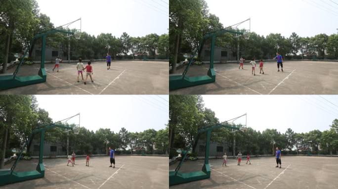 农村留守孩子儿童篮球场打球实拍原素材
