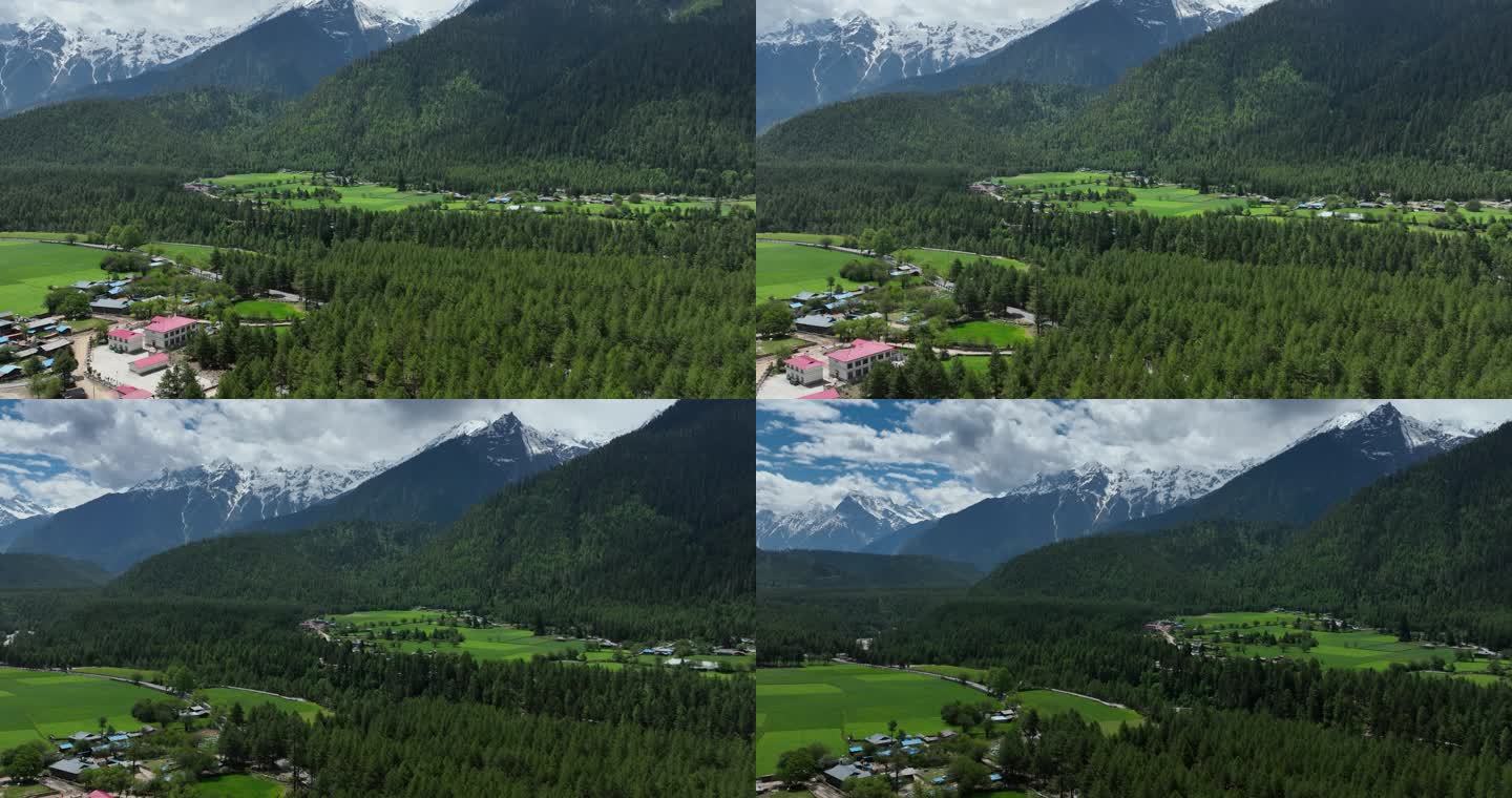 川藏线318然乌波密段沿路的村庄和雪山