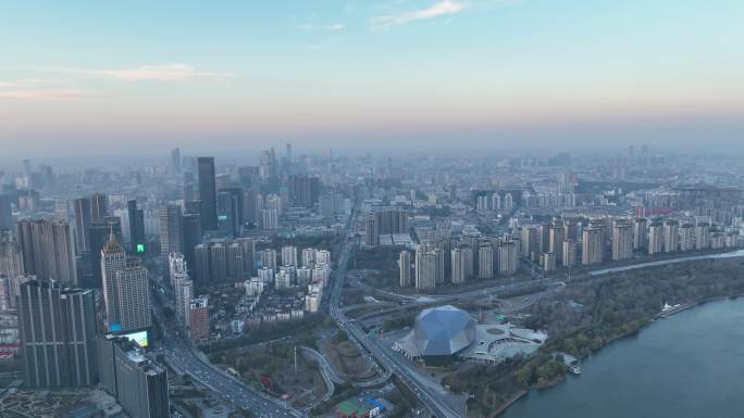 航拍辽宁沈阳城市宣传片浑河小南教堂大剧院