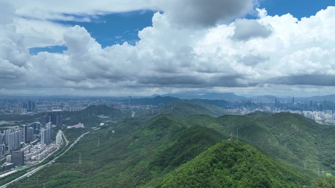 深圳塘朗山蓝天白云航拍