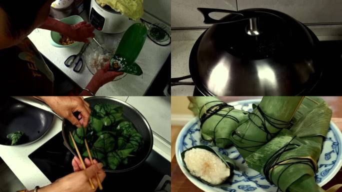 端午节老母亲包粽子煮粽子捞粽子厨房忙活