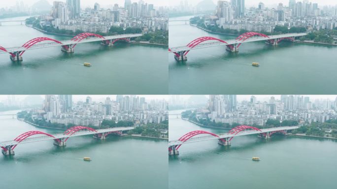广西柳州文惠桥与柳江上的水上公交