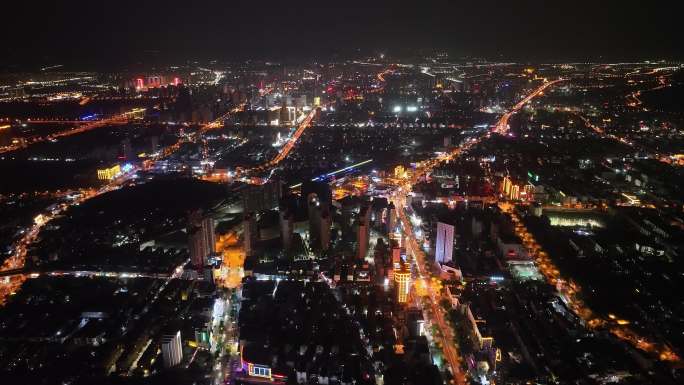 航拍泰安城市夜景