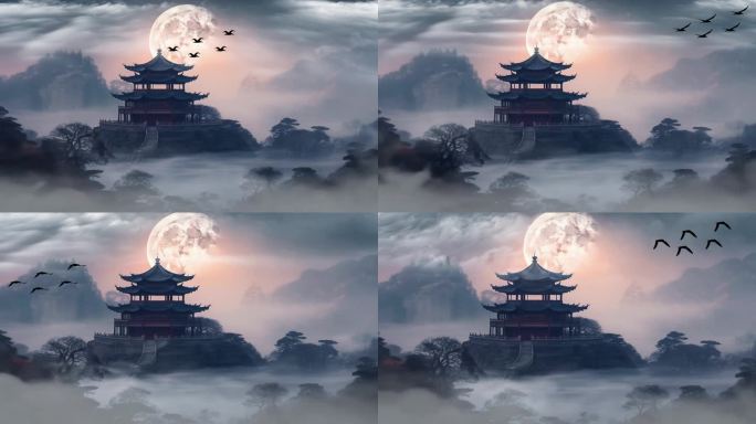 中国风 水墨风 意境月亮